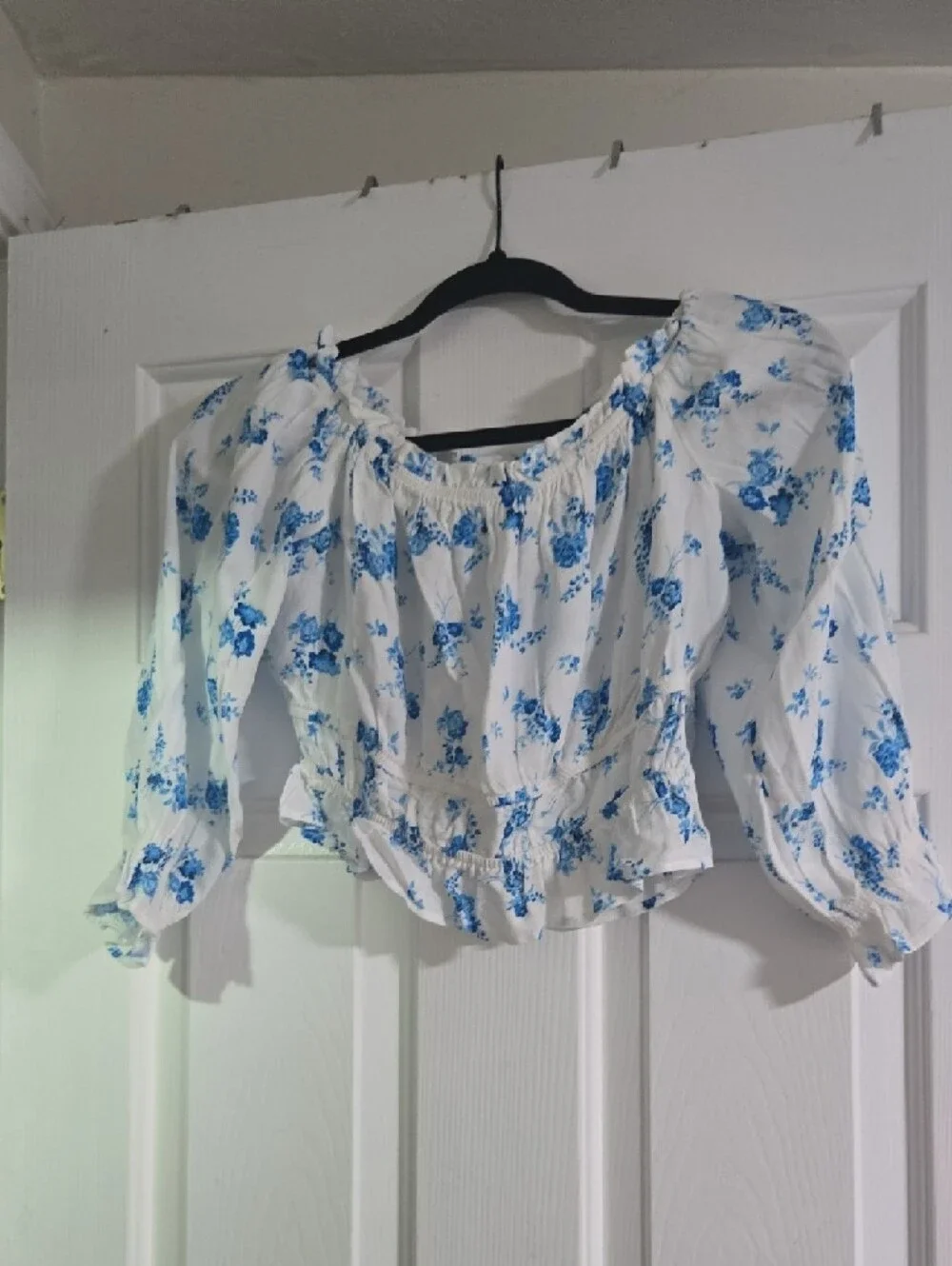 Zara White Blouse with Blue Floral Print